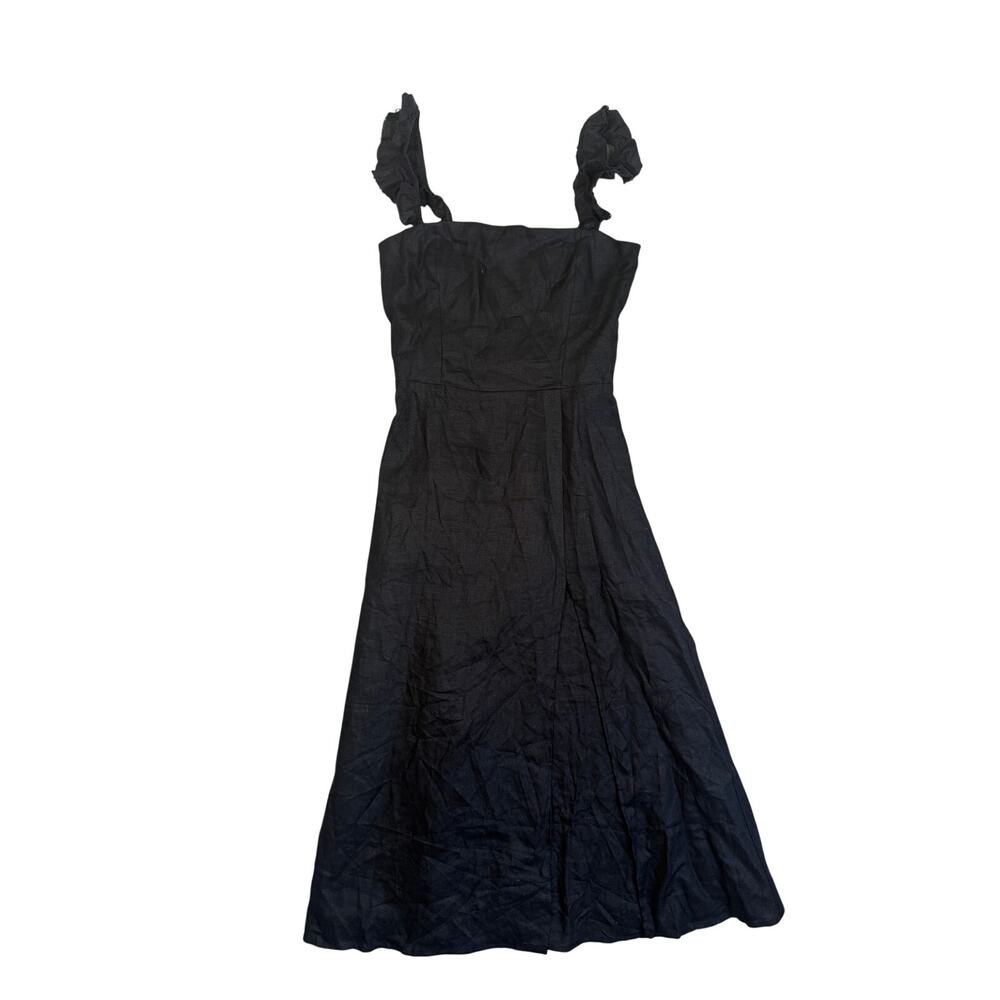 Reformation Spaulding Linen Dress Black Midi Dress Black Split Ruffle 4